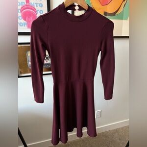 American Apparel Mock Neck Skater Dress Cut Out Open Back Merlot S Made in USA